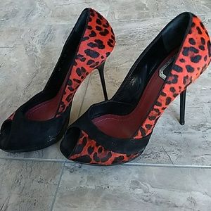 Dior Red Leopard Peep Toe Stilettos